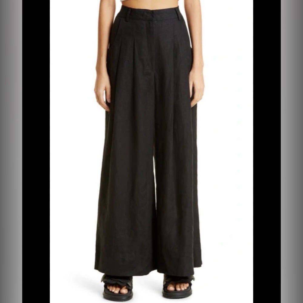 Farm Rio Linen Black Wide-Leg Pants NWT